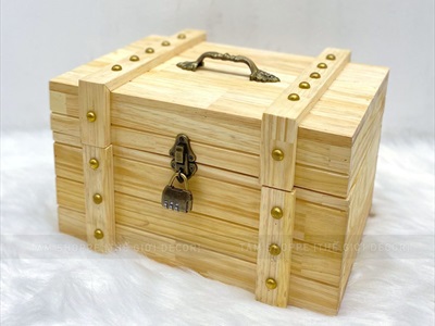 Rương gỗ viền nẹp đinh tán giả cổ 35cm (tặng ổ khoá) RUONG-GO-01